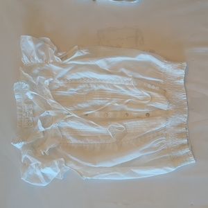 GUC Pink Martini White Button Front Top with Lace Inset Sz L